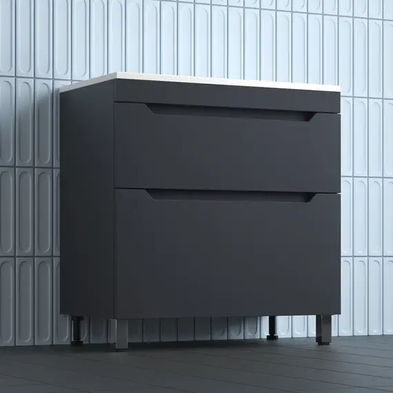 Тумба напольная Style line "Остин" с раковиной Фортуна 2 ящ графит эмаль PLUS