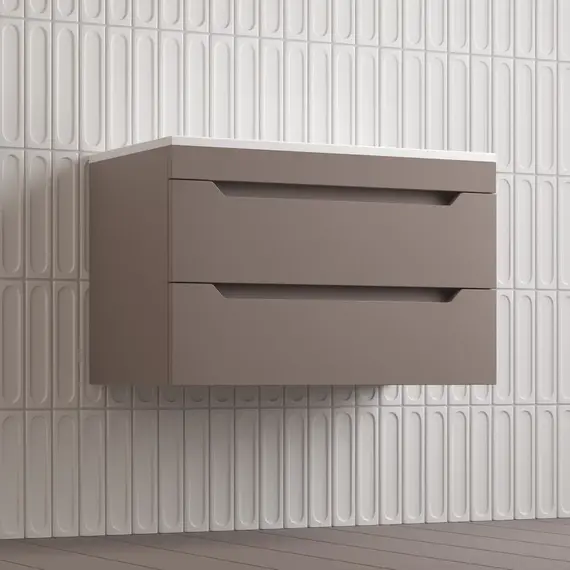 Тумба подвесная Style line "Остин" с раковиной Фортуна 2 ящ тауп темный эмаль PLUS