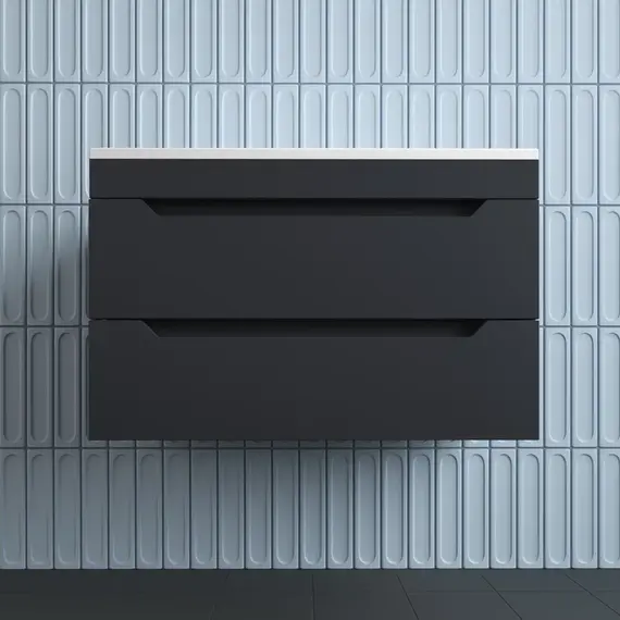 Тумба подвесная Style line "Остин" с раковиной  Фортуна 2 ящ графит эмаль PLUS