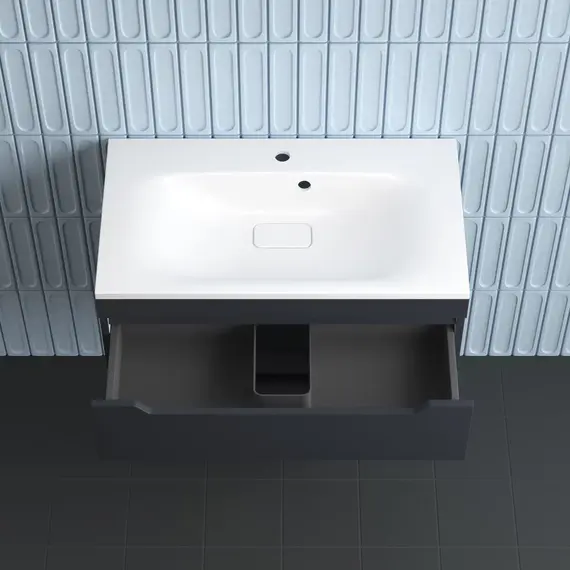 Тумба подвесная Style line "Остин" с раковиной  Фортуна 2 ящ графит эмаль PLUS