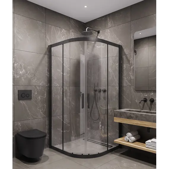 Timo Душевой угол TPSS-90-100/03C-8, раздвиж, проф черный, стекло проз 8 мм