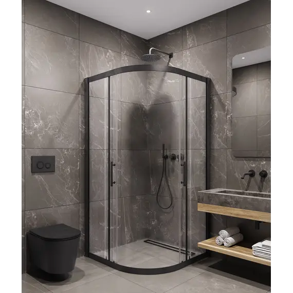 Timo Душевой угол TPSS-90-100/03C-8, раздвиж, проф черный, стекло проз 8 мм