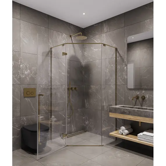 Timo Душевой угол TTSSP-90-100/17C-8, распаш , проф мат золото, стекло проз 8 мм