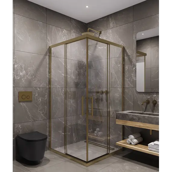 Timo Душевой угол TKSS-90-100/17C-8, раздвиж ,проф мат золото, стекло проз 8 мм