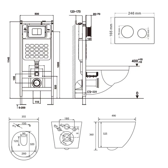 Комплект ABBER унитаз AC1100MB черный матовый с инсталляцией AC0105 и кнопкой , биде AC1150MB с инсталляцией AC0101P