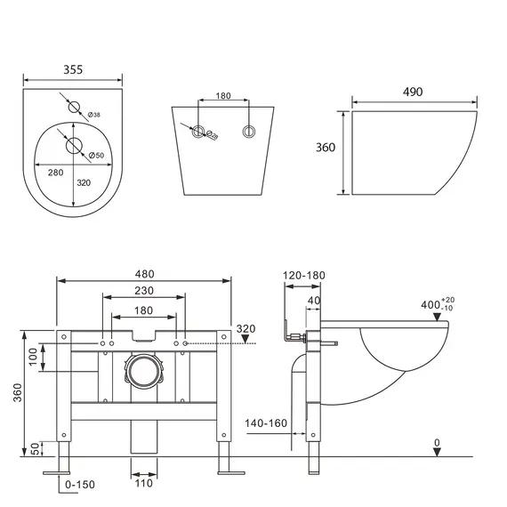Комплект ABBER унитаз AC1100MB черный матовый с инсталляцией AC0105 и кнопкой , биде AC1150MB с инсталляцией AC0101P