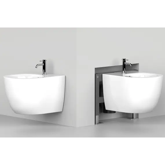 Комплект ABBER унитаз AC1100 белый с инсталляцией AC0105 и кнопкой  хром, биде AC1150 с инсталляцией AC0101P