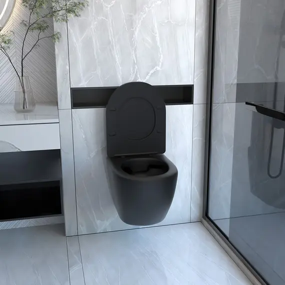 Комплект ABBER унитаз AC1100MB черный матовый с инсталляцией AC0105 и кнопкой , биде AC1150MB с инсталляцией AC0101P