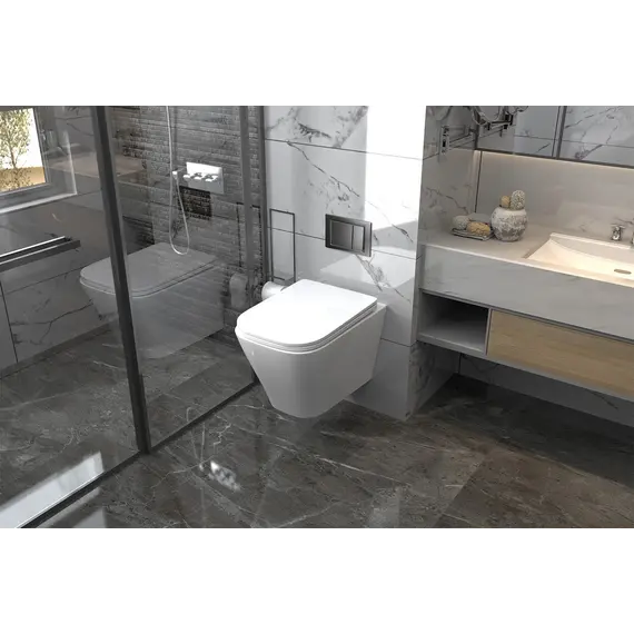 Комплект подвесной унитаз ABBER Rechteck AC1201 белый с инсталляцией AC0105 и кнопкой  золото матовое