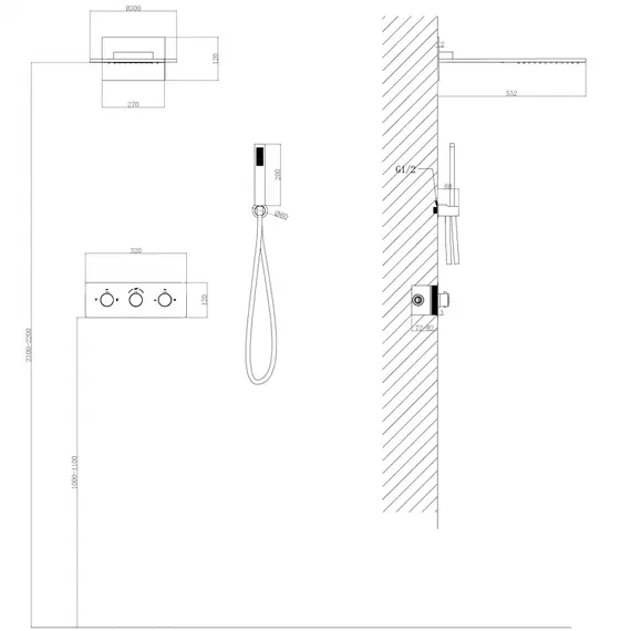 Душевая система ABBER Wasser Kreis AF8151 скрытого монтажа без излива, термостат, хром