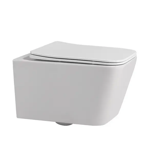 Комплект подвесной унитаз ABBER Rechteck AC1201 белый с инсталляцией AC0105 и кнопкой золото розовое