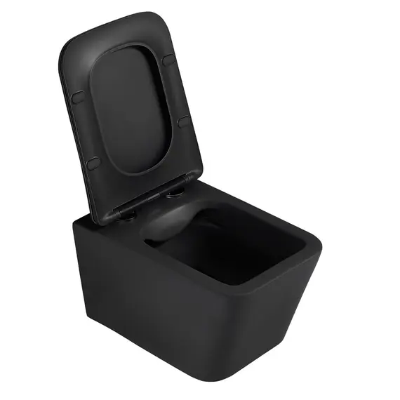 Комплект подвесной унитаз ABBER Rechteck AC1201MB черный матовый с инсталляцией AC0105 и кнопкой  золото матовое