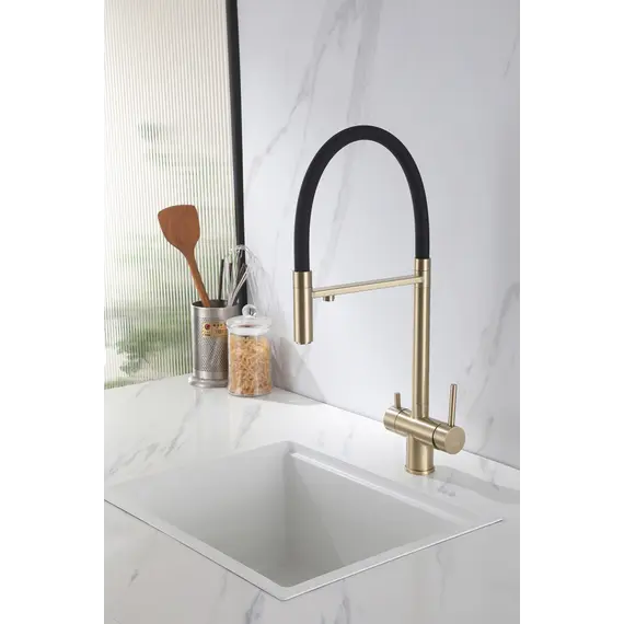 Смеситель ABBER Wasser Kreis AF81141G для кухни с подключением фильтра и выдвижной лейкой, золото матовое