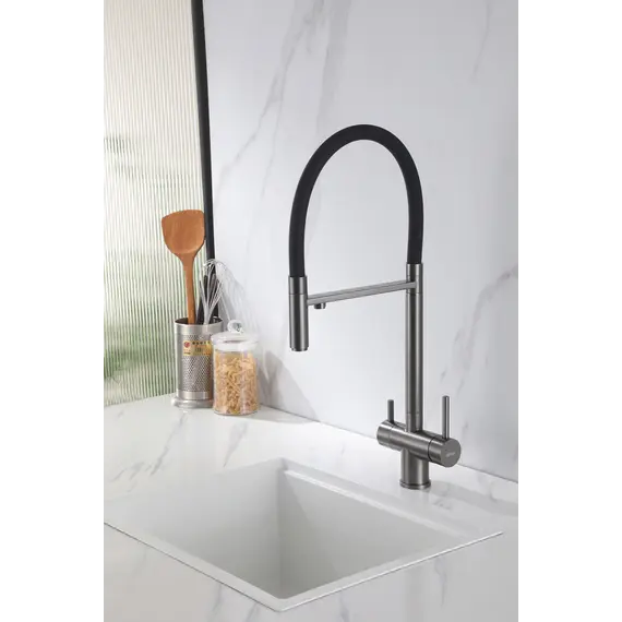 Смеситель ABBER Wasser Kreis AF81141NG для кухни с подключением фильтра и выдвижной лейкой, никель