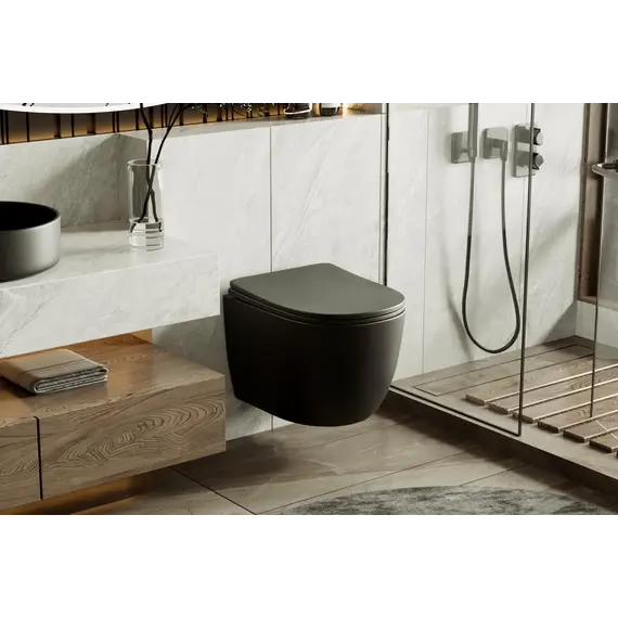 Унитаз ABBER Bequem AC1100TMB подвесной черный матовый, безободковый, смыв торнадо