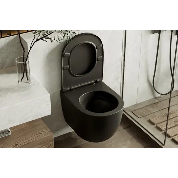Унитаз ABBER Bequem AC1100TMB подвесной черный матовый, безободковый, смыв торнадо