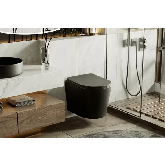 Унитаз ABBER Bequem AC1102TMB подвесной черный матовый, безободковый, смыв торнадо