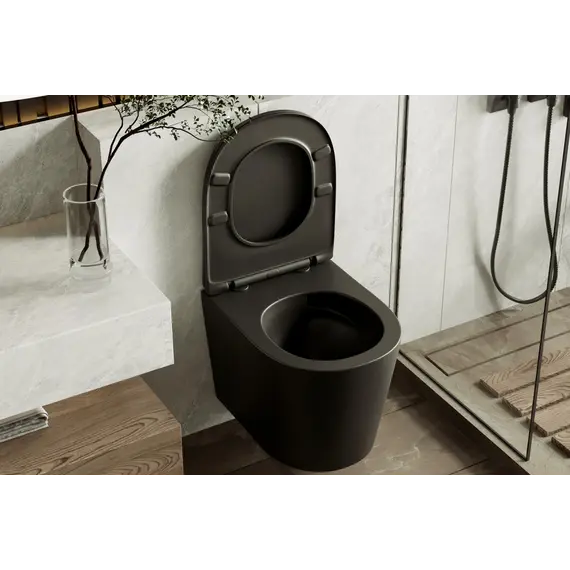 Унитаз ABBER Bequem AC1102TMB подвесной черный матовый, безободковый, смыв торнадо