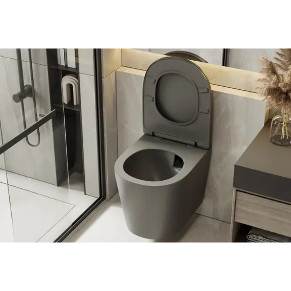 Унитаз ABBER Bequem AC1102TMG подвесной серый матовый, безободковый, смыв торнадо