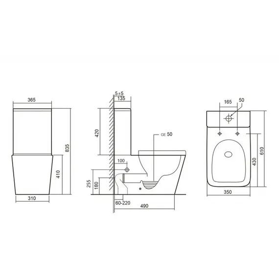 Унитаз ABBER Rechteck AC1210T компакт белый, безободковый, смыв торнадо
