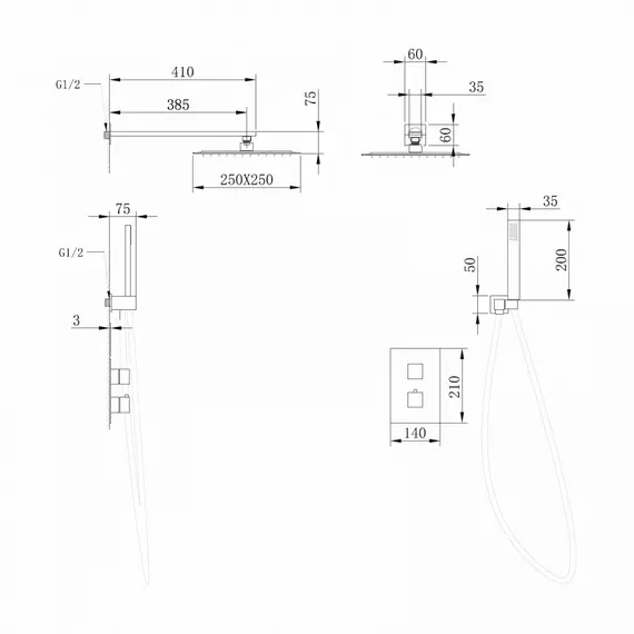 Душевая система ABBER Daheim AF8251NG скрытого монтажа без излива, термостат, никель