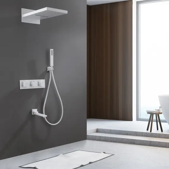 Душевая система ABBER Daheim AF8253W скрытого монтажа с изливом, термостат, белый матовый