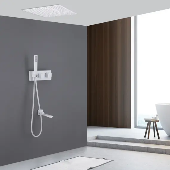 Душевая система ABBER Daheim AF8254W скрытого монтажа с изливом, термостат, белая матовая