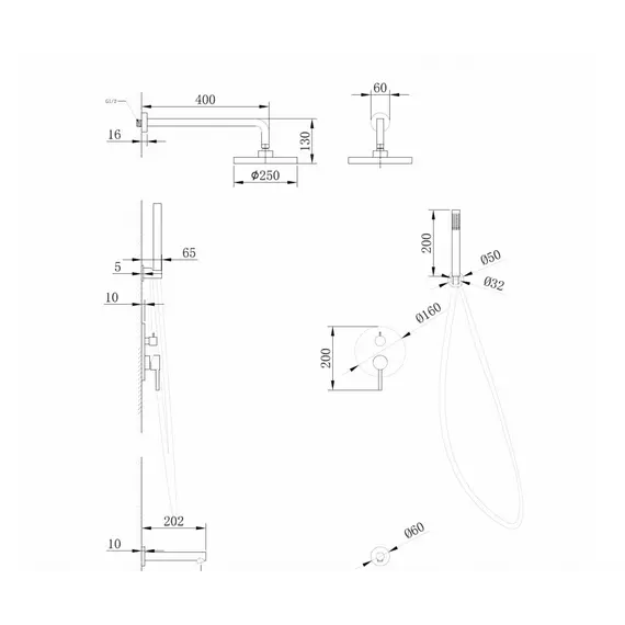 Душевая система ABBER Emotion AF8817NG скрытого монтажа с изливом, никель