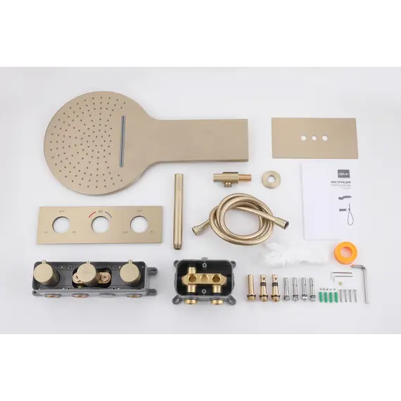 Душевая система ABBER Wasser Kreis AF8151G скрытого монтажа без излива, термостат, золото матовое