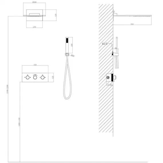 Душевая система ABBER Wasser Kreis AF8151G скрытого монтажа без излива, термостат, золото матовое