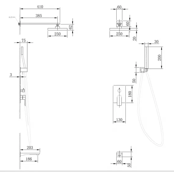 Душевая система ABBER Weiss Insel AF8017 скрытого монтажа с изливом, хром