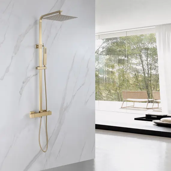 Душевая стойка ABBER Daheim AF8260GL с термостатом без излива, золото матовое