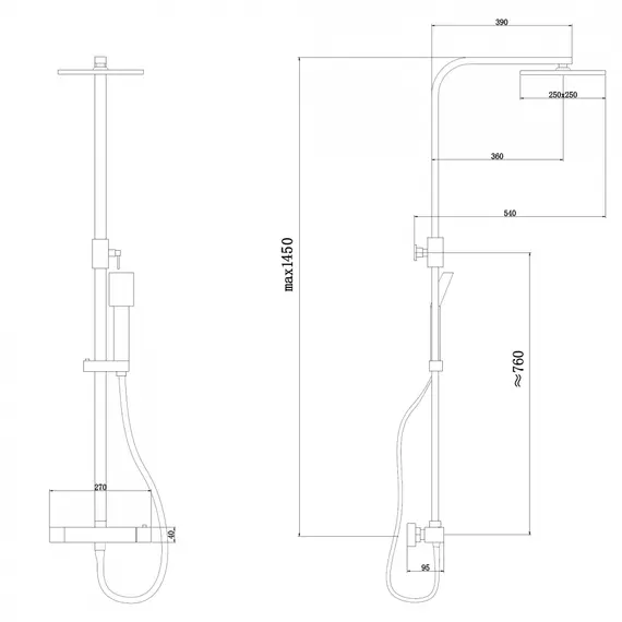 Душевая стойка ABBER Daheim AF8260GL с термостатом без излива, золото матовое