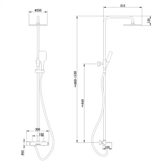 Душевая стойка ABBER Emotion AF8816B с изливом, черная матовая