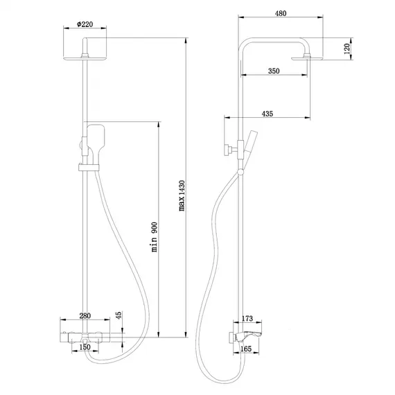 Душевая стойка ABBER Thermostat AF8516GL с термостатом и изливом, золото матовое