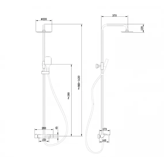 Душевая стойка ABBER Thermostat AF8516L с термостатом и изливом, хром