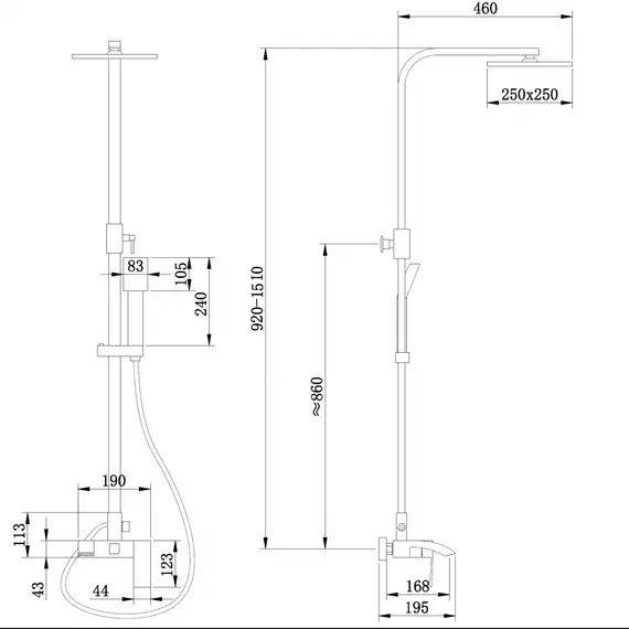 Душевая стойка ABBER Wasserfall AF8616SPL с изливом, сатин