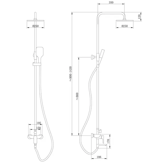Душевая стойка ABBER Weiss Insel AF8016N с изливом, хром