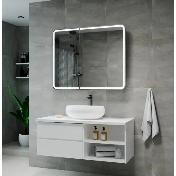 Зеркало-шкаф ACWEN "Elliott LED" 100х80 с датчиком движения, розеткой