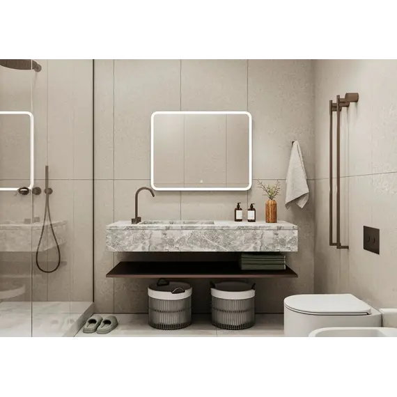 Зеркало ACWEN "Demure Led" с часами и подогревом