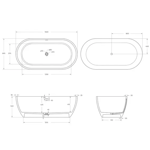 Ванна из искусственного камня Solid Surface CEZARES CZR-STYLUS-160-80-54-SSB