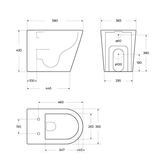 Унитаз приставной безободковый с сиденьем и смывом TORNADO BelBagno FLAY-TOR BB1003CB-TOR/SC