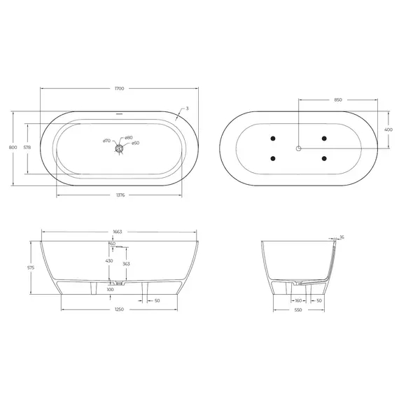 Ванна из искусственного камня Solid Surface CEZARES CZR-RELAX-SSB