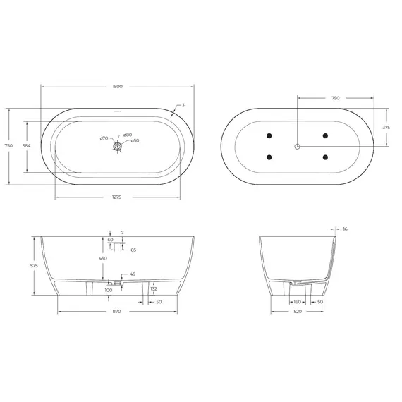 Ванна из искусственного камня Solid Surface CEZARES CZR-RELAX-SSB