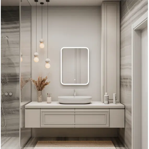 Зеркало ACWEN "Glamour Led" 80х90 часы