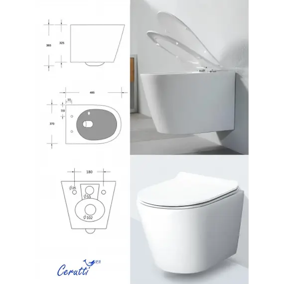 Унитаз  Ceruttispa LUIGI Aria CT11101 Tornado подвесной безободковый со смывом торнадо