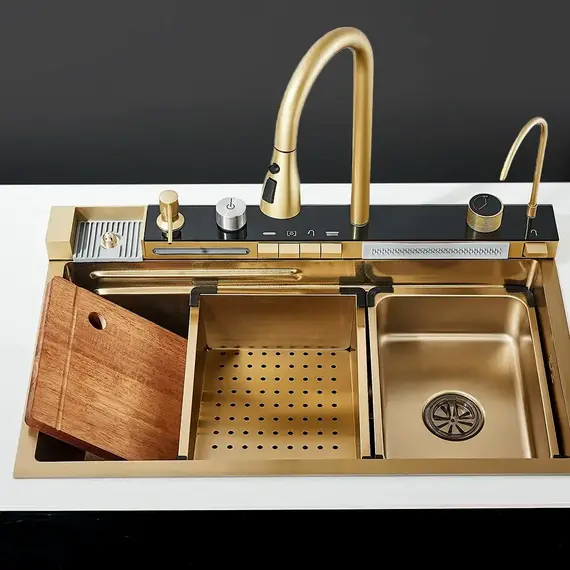 Многофункциональная мойка Ceruttispa GLORIA Nano Gold (золото) из нержавеющей стали, кухонная