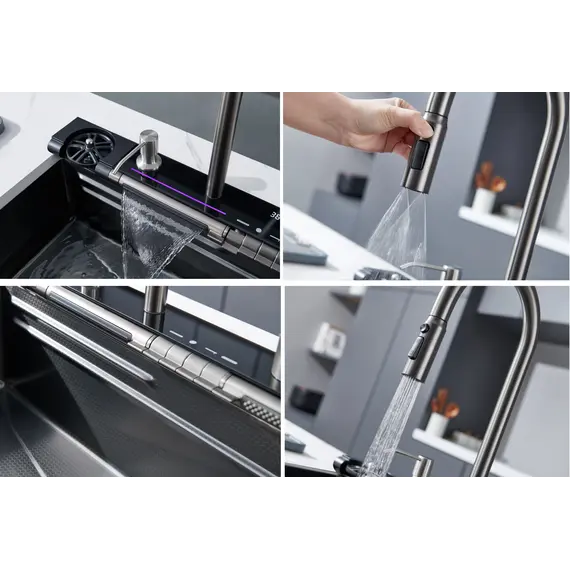 Многофункциональная мойка Ceruttispa GLORIA Pro nano black (серая) из нержавеющей стали, кухонная