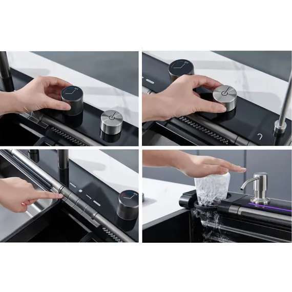 Многофункциональная мойка Ceruttispa GLORIA Pro nano black (серая) из нержавеющей стали, кухонная