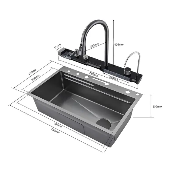 Многофункциональная мойка Ceruttispa GLORIA Pro nano black (серая) из нержавеющей стали, кухонная